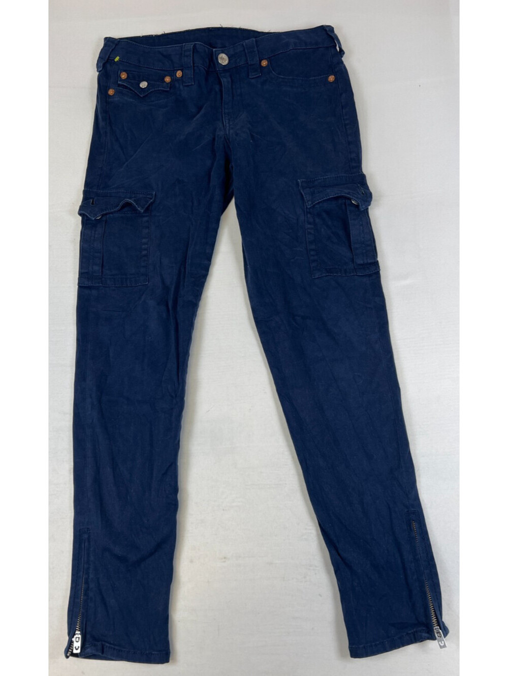 True Religion Women 31 Navy Blue Cargo Legging Pants Stretch Zip Ankle